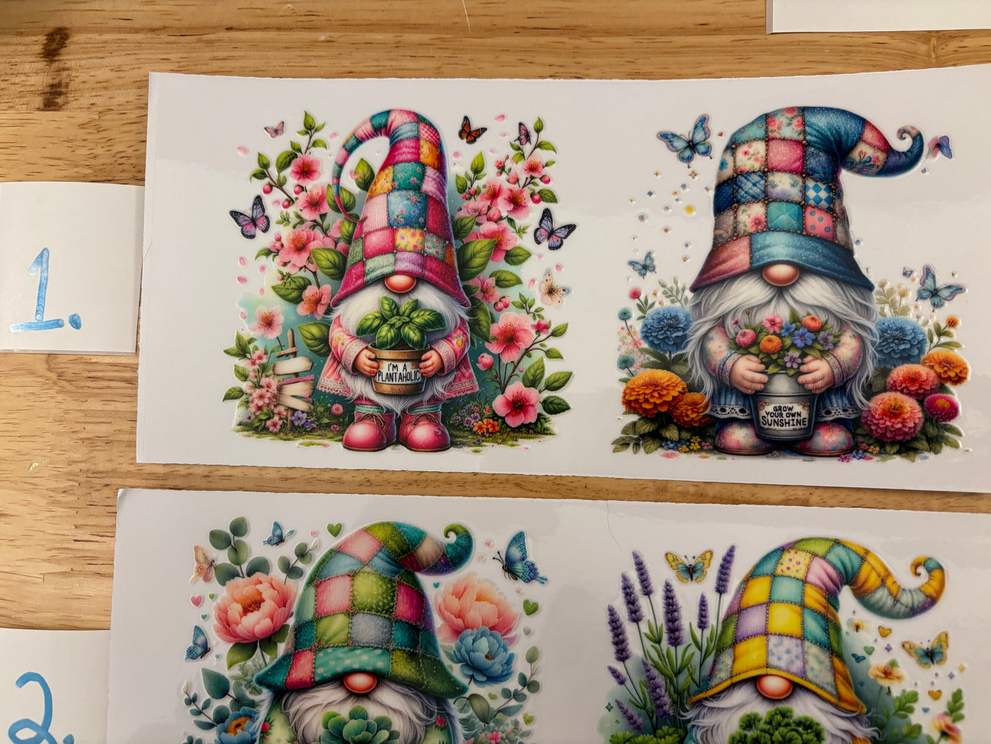 Quilted Gnomes Glass Tumbler, Clear or Frosted Tumblers option