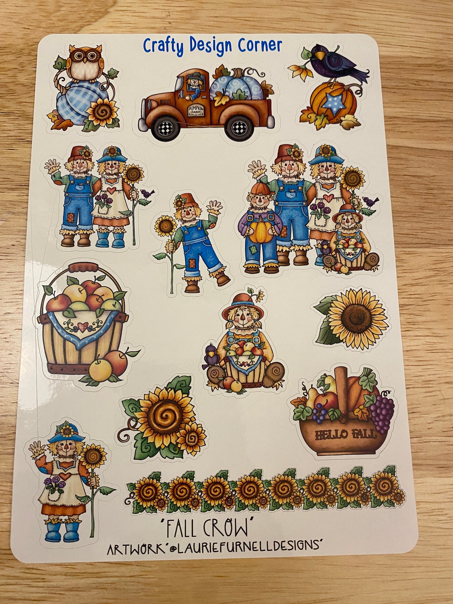 Fall Scarecrow Stickers Sheet, Sunflower Sticker, Crow Sticker, Fall Sticker Sheet, Cute Scare Crow with Sunflower sticker sheet