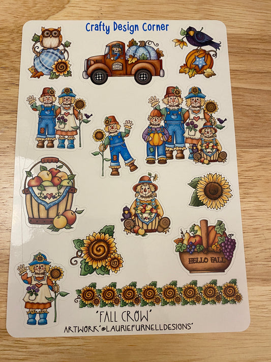 Fall Scarecrow Stickers Sheet, Sunflower Sticker, Crow Sticker, Fall Sticker Sheet, Cute Scare Crow with Sunflower sticker sheet