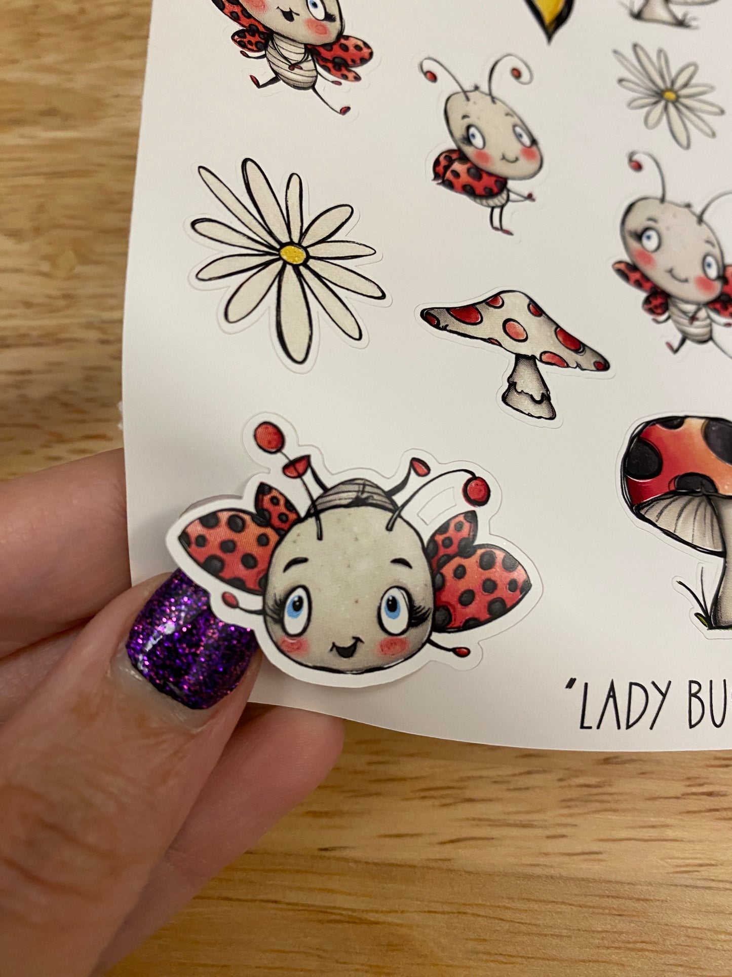 2 sheets of Lady Bug Stickers, ladybug stickers with flowers