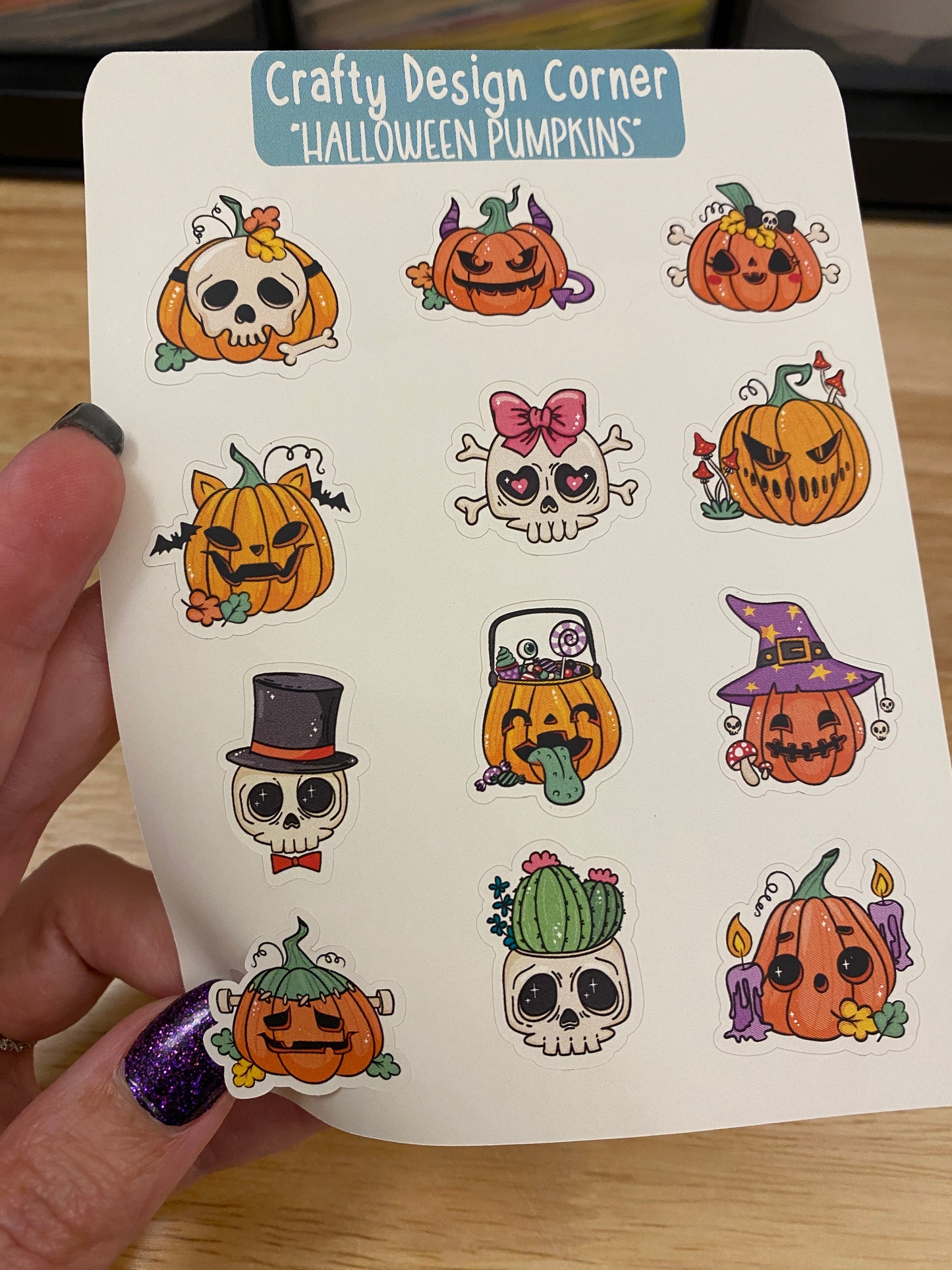 1" Halloween Pumpkin stickers, Pumpkins with Skulls sticker sheet, Matte Planner Sticker or Glossy Planner Sticker, Cute Pumpkin skulls