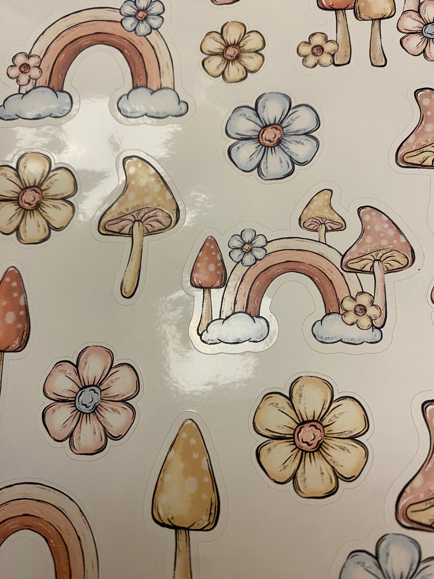 Rainbows and Mushrooms sticker sheet, flowers with mushrooms sticker sheet