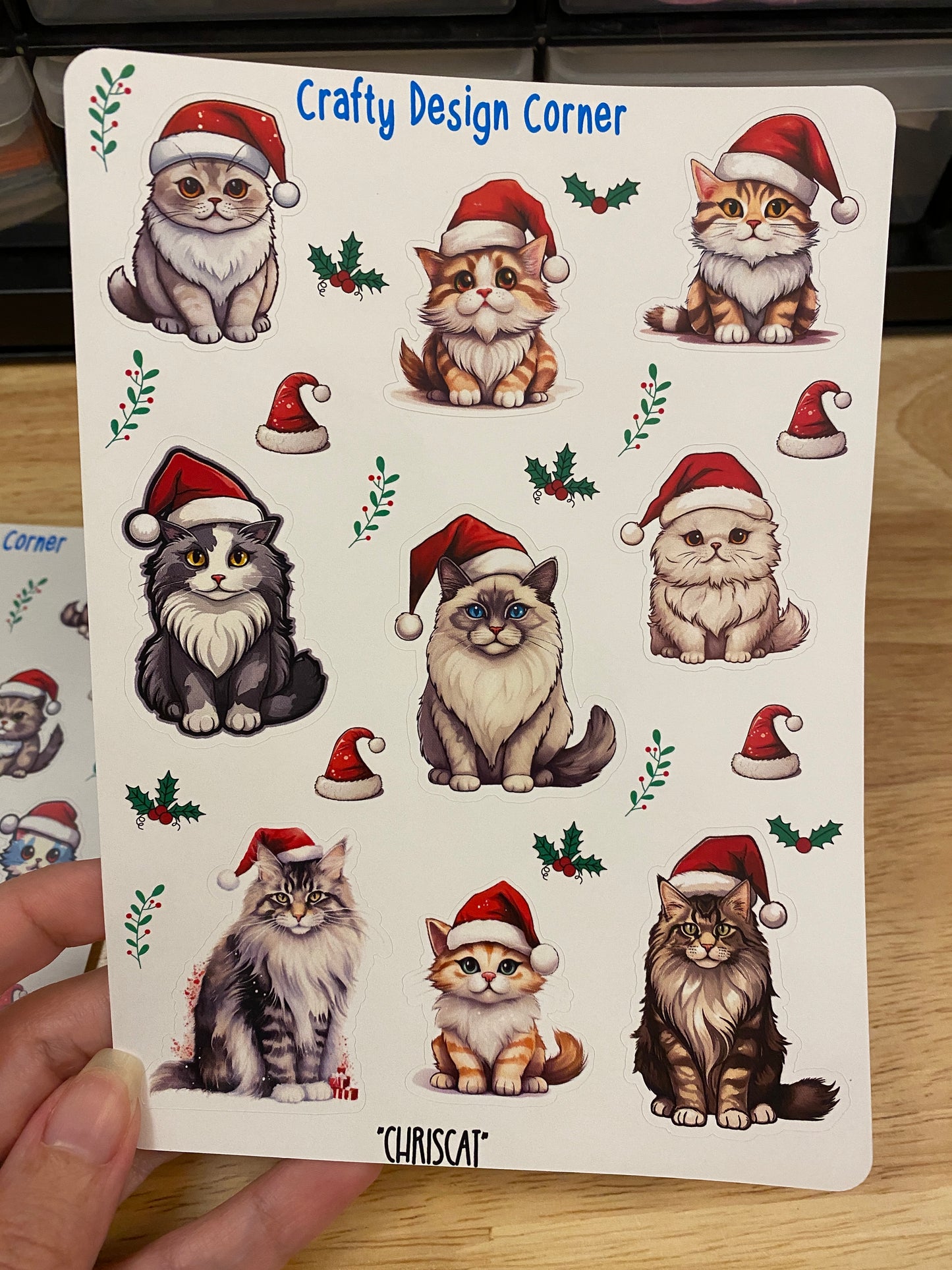2 sheets Santa kitties sticker, Santa cats Sticker Sheet, cat Sticker Sheet, Christmas Kitties, Christmas Cat Stickers, Cat with Santa hat