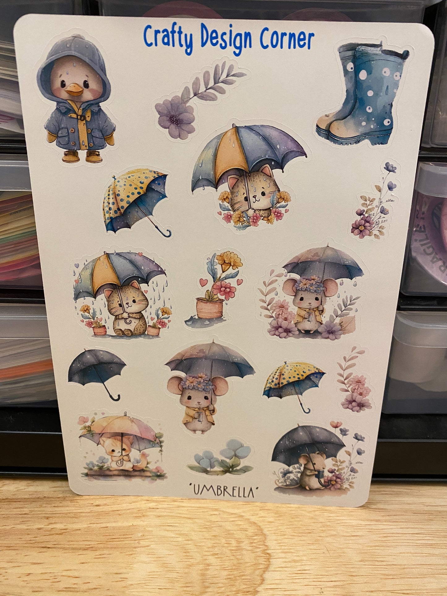 Pets with Umbrellas and Raincoats Sticker Sheet, Umbrella sticker sheet, Rain coats and Umbrella's Sticker Sheet