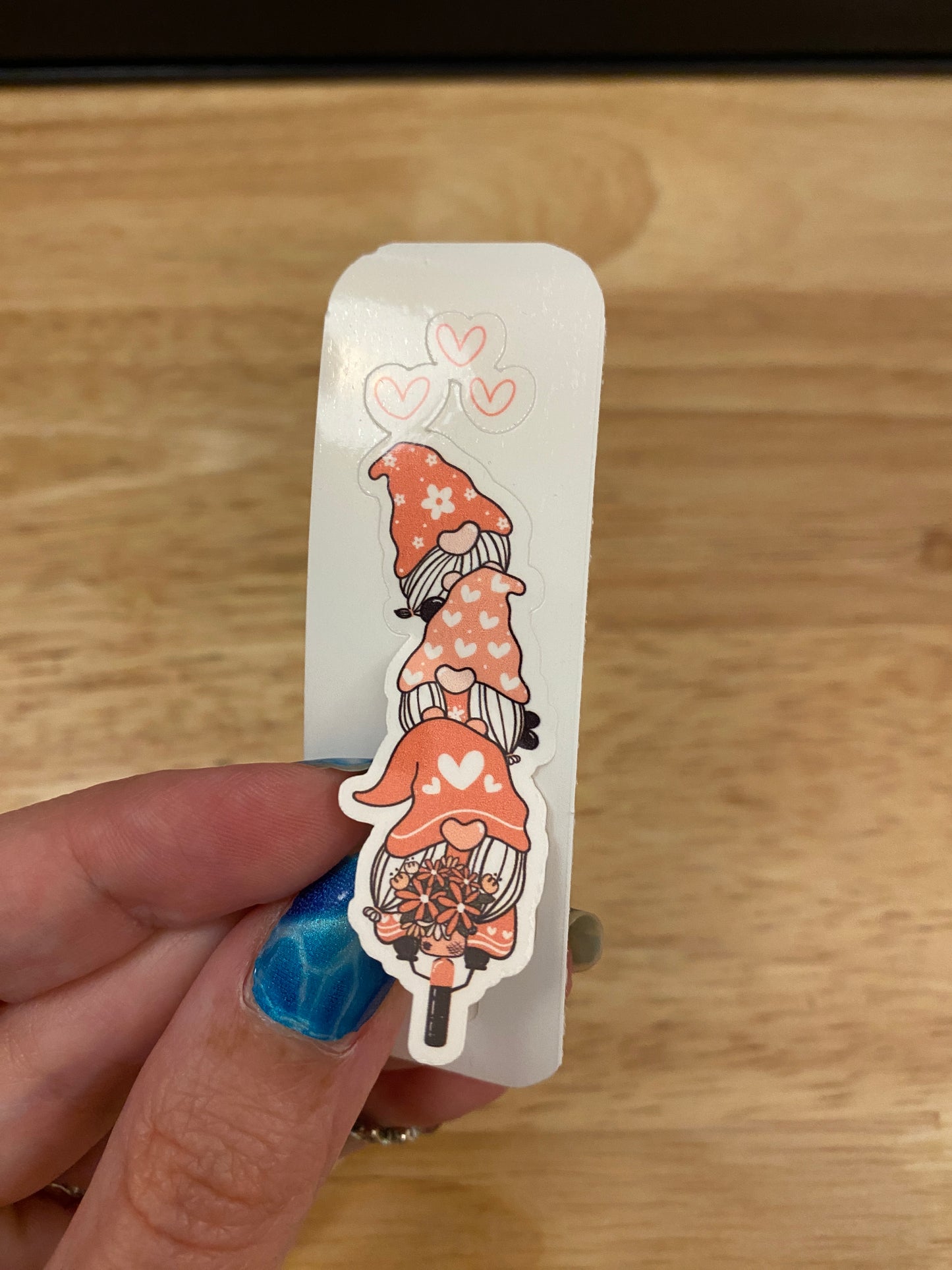 Pink Love Gnome on Bike STICKER, Holographic option, Cute Love Design Sticker, Gnomie Love design