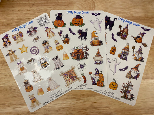 Bundle of Halloween Stickers Sheet, Ghost Stickers, Gnome Stickers, Fall Stickers, Haloween Cat Sticker Sheet, Mummy Sticker Sheet