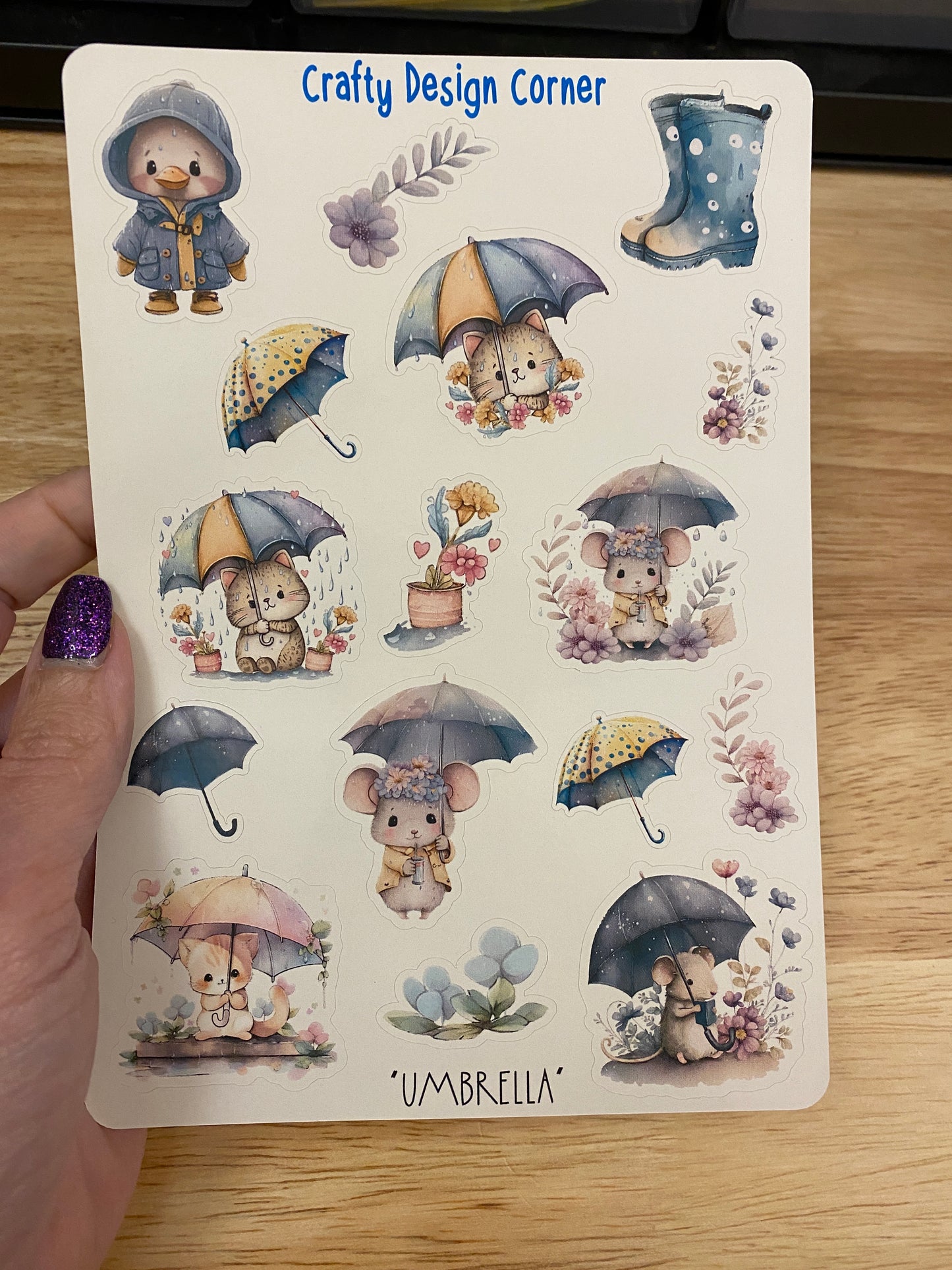 Pets with Umbrellas and Raincoats Sticker Sheet, Umbrella sticker sheet, Rain coats and Umbrella's Sticker Sheet
