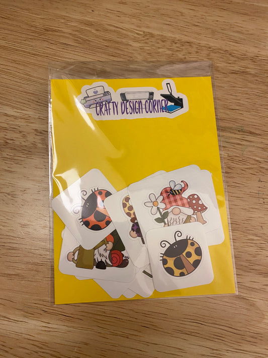 Garden Gnomies Sticker pack, Garden Gnome Stickers, Lady Bug Sticker
