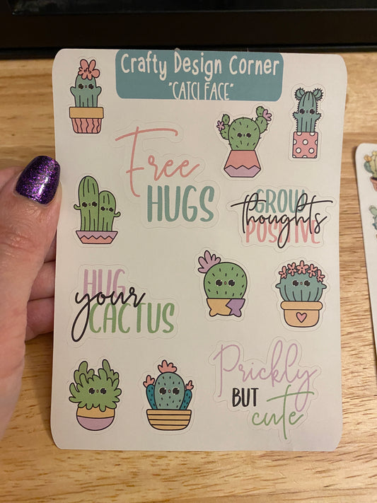 Cute Cacti Face Stickers Planner Sticker Sheet, Cactus Stickers, Kawaii Cactus Sticker Sheet