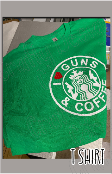 Bundle I love Guns and Coffee Starbs Tshirt mug totebag and sticker Gift wrapping available