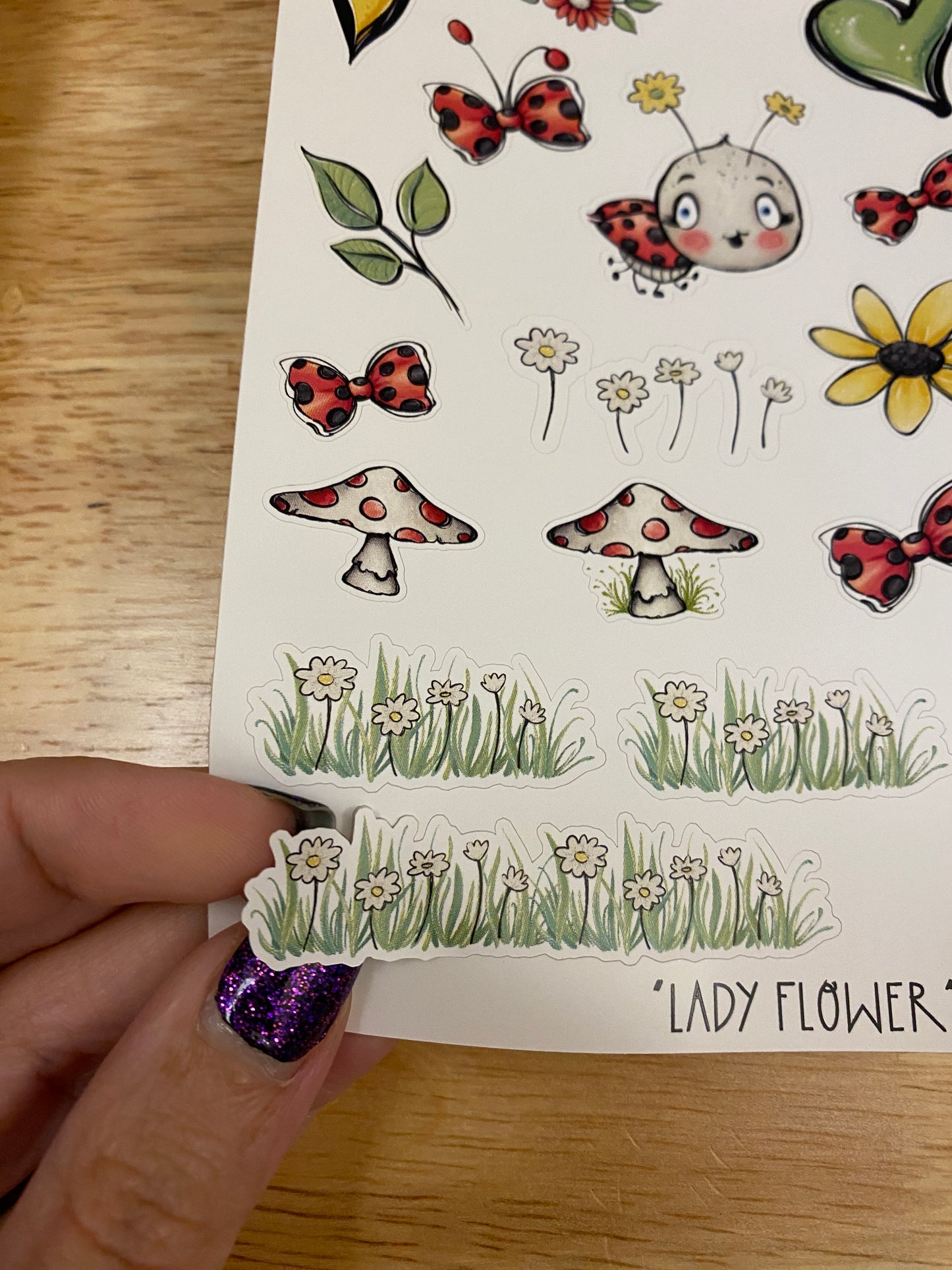 2 sheets of Lady Bug Stickers, ladybug stickers with flowers