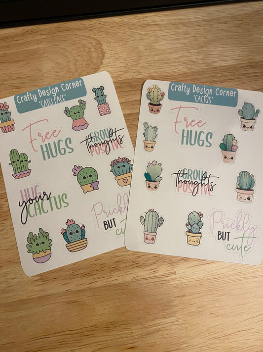 Two Sheets of Cute Cactus Face Stickers, Cactus with faces Sticker SHEET, Planner Sticker, Kawaii Cactus Sticker Sheet , Cactus Stickers, Kawaii Cactus Sticker Sheet