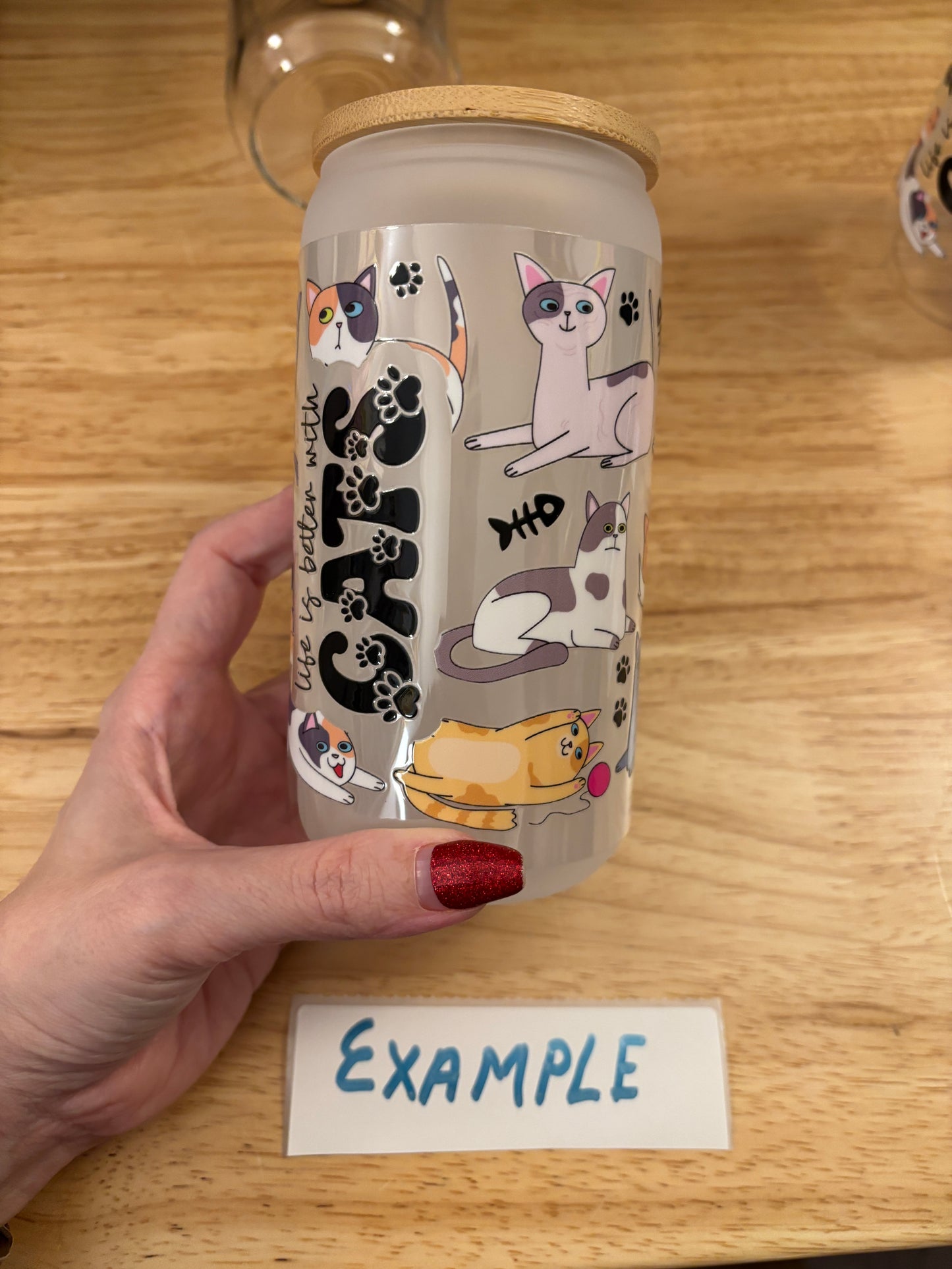 Cat Face Glass Tumbler, Clear or Frosted Tumblers option