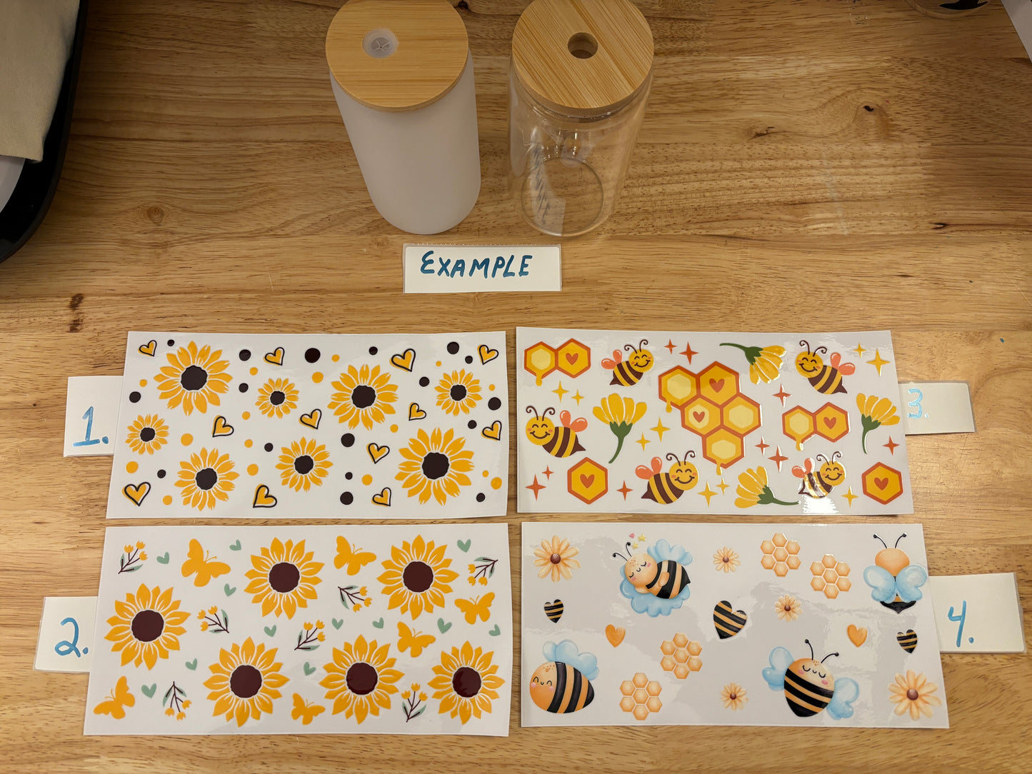 Sunflowers and Bees Glass Tumbler, Clear or Frosted Tumblers option