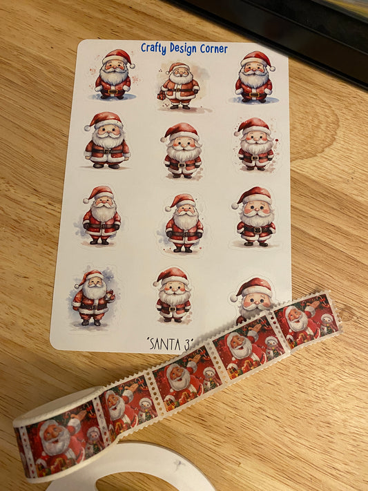 Bundle duo Santa Sticker Sheet and Santa Stamp Washi tape, Santa sheet, Stamp washi tape