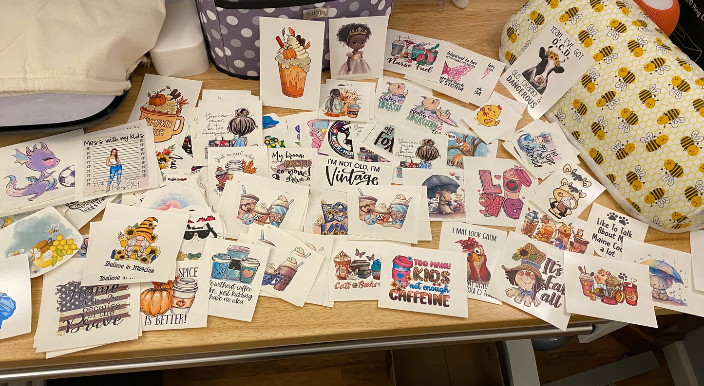 10 Random lot of Clear WATERSLIDE Laser Printed, Lot 4 OVERSTOCKED