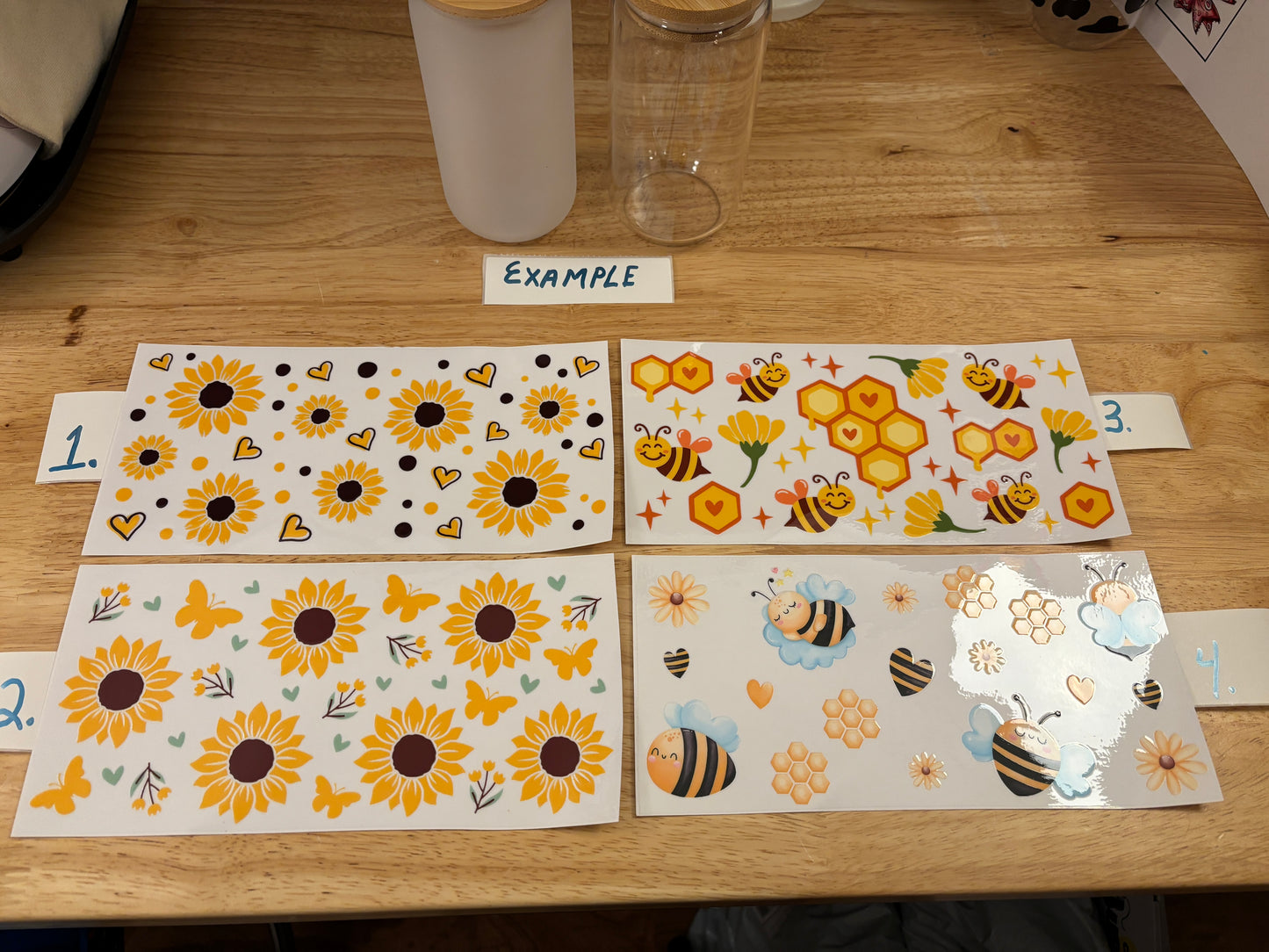 Sunflowers and Bees Glass Tumbler, Clear or Frosted Tumblers option