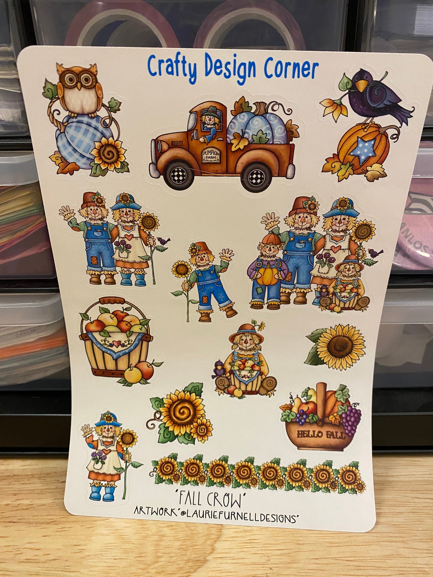 Fall Scarecrow Stickers Sheet, Sunflower Sticker, Crow Sticker, Fall Sticker Sheet, Cute Scare Crow with Sunflower sticker sheet