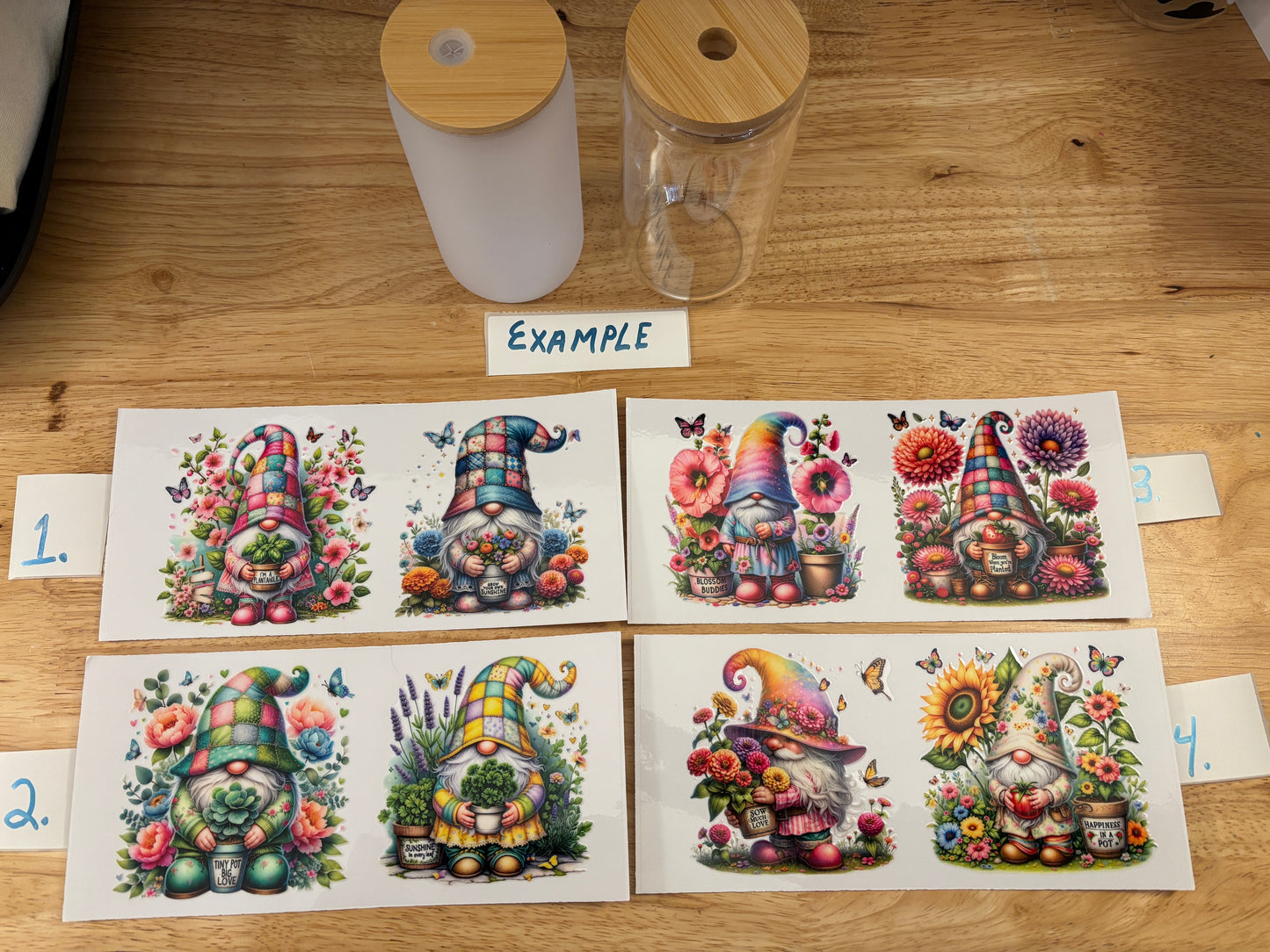 Quilted Gnomes Glass Tumbler, Clear or Frosted Tumblers option