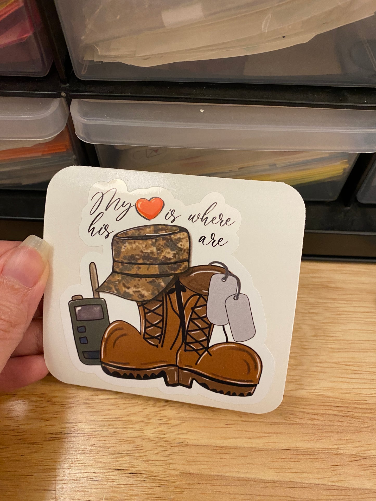 My Heart is where his boots are STICKER