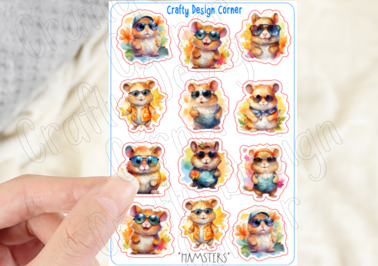 Cute Hamsters Stickers, Hamsters with Clothes Sticker, Hamster sticker sheet
