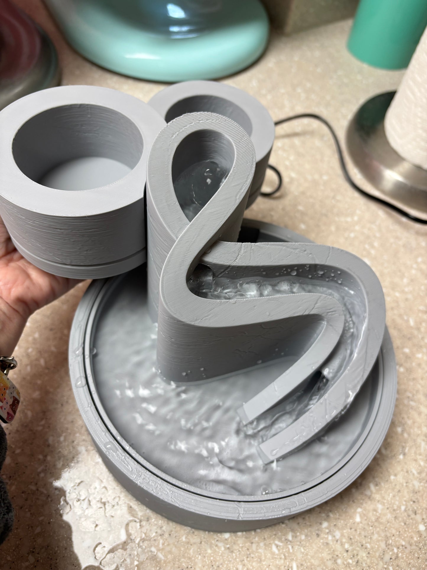3D Printed Desktop Water Fountain with Planters attached