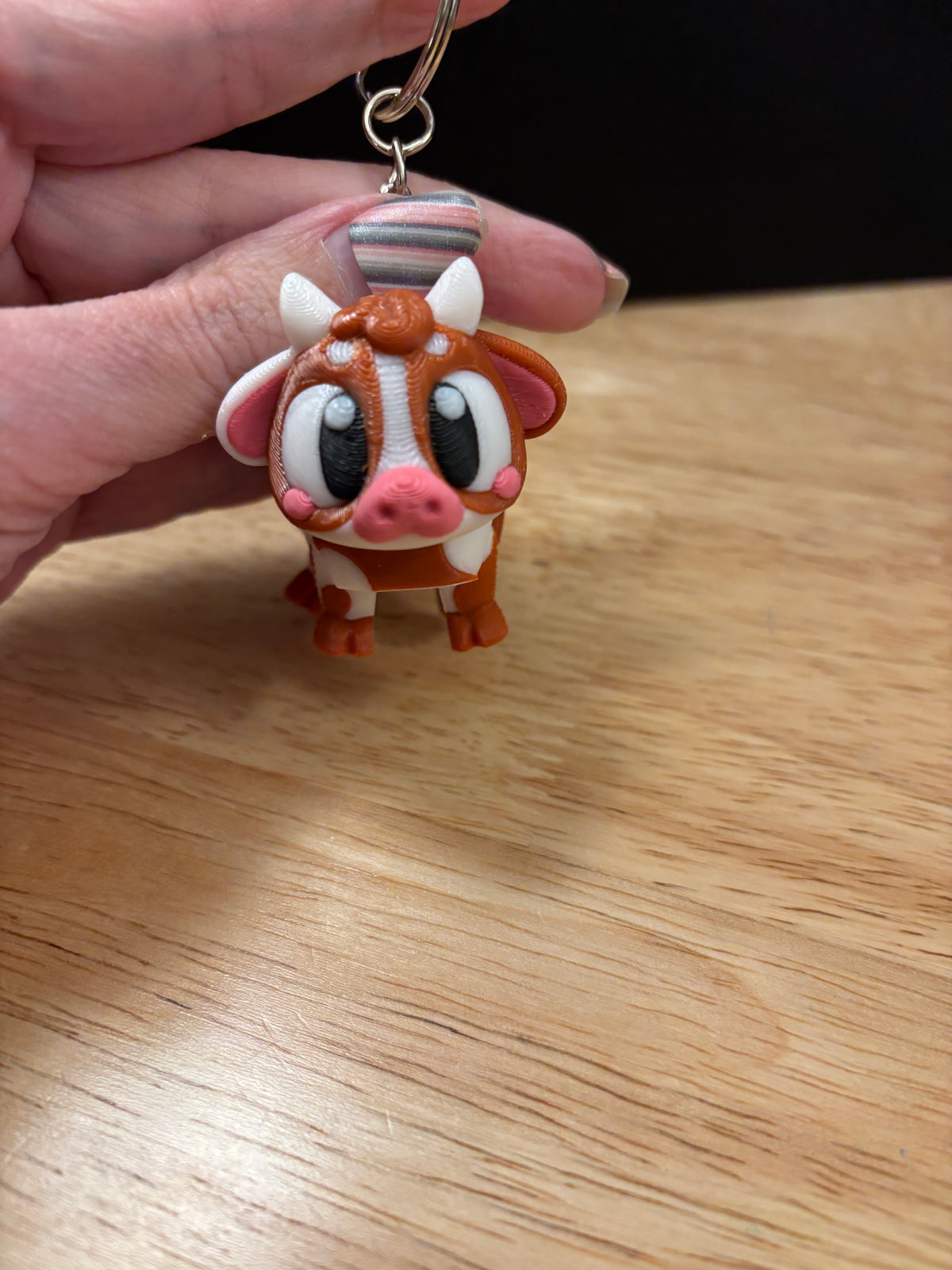 3D printed Brown Spotted Cow, Cow keychain, Brown spotted Cow key chain, cow key chain