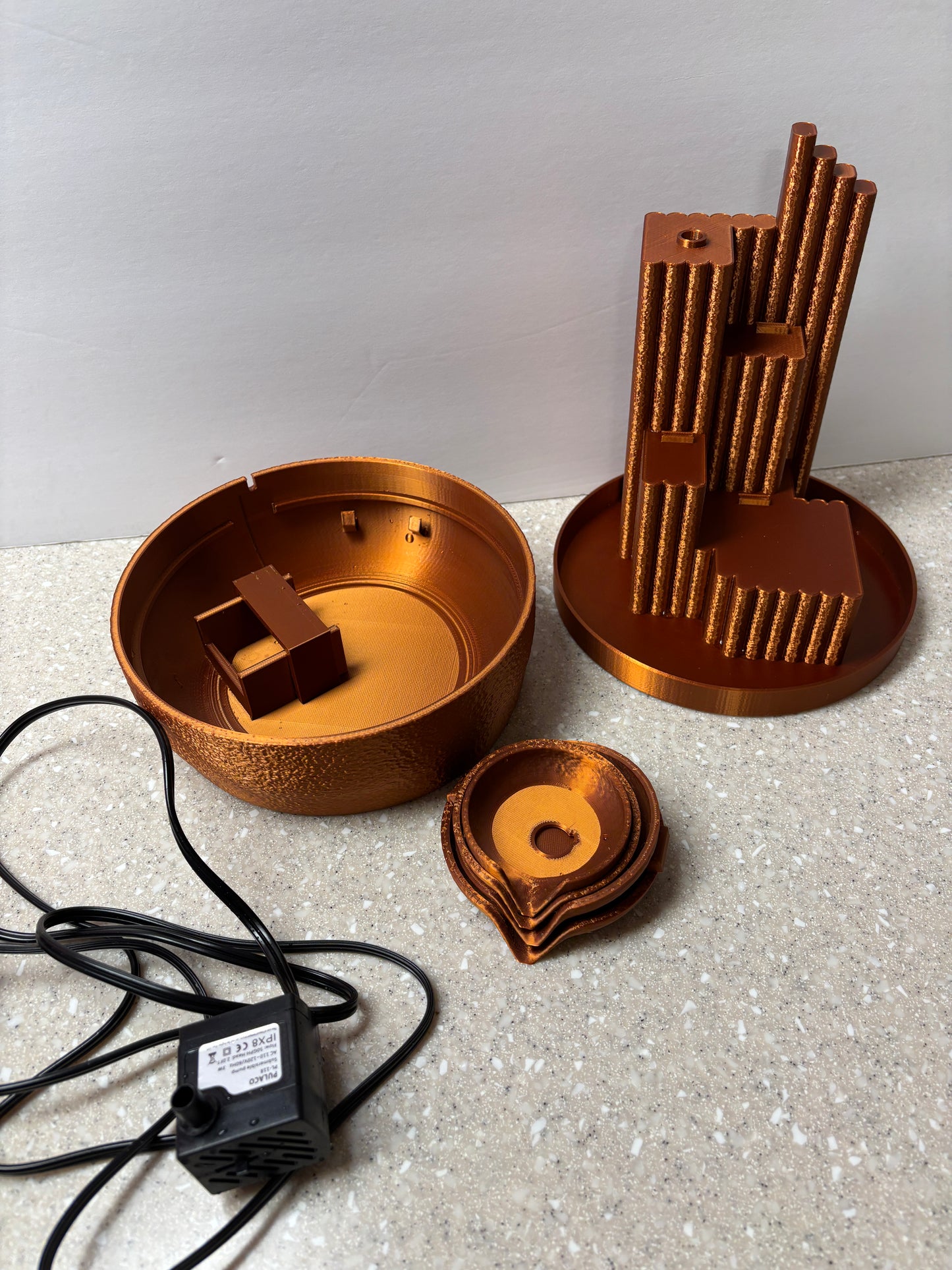 3D printed Desktop Fountain, Copper looking fountain, Quiet Water Fountain
