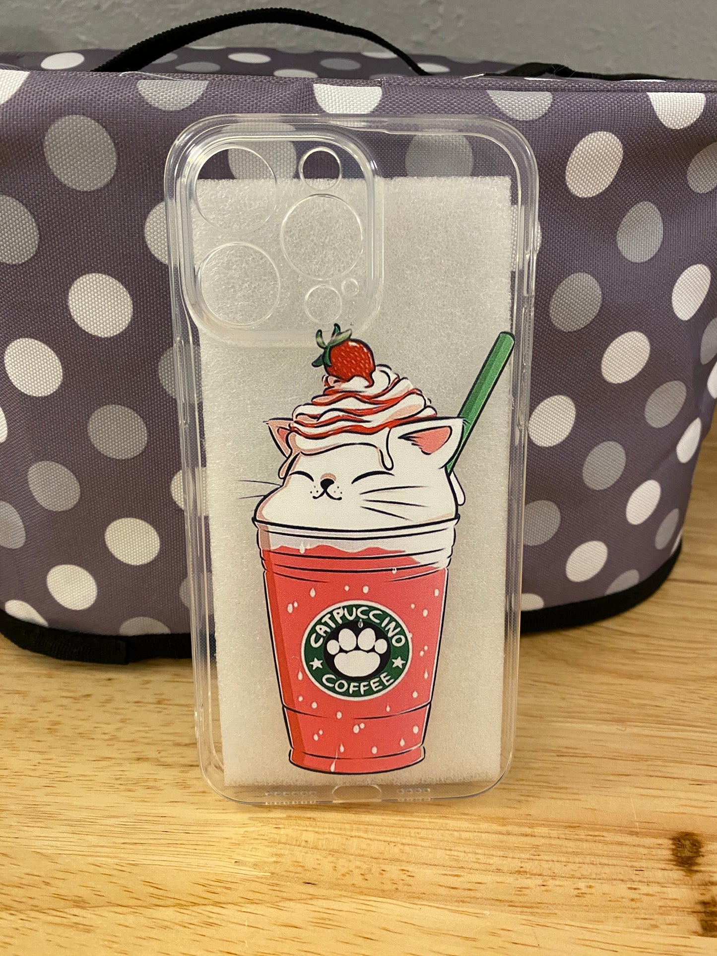 Strawberry Cat Catpuccino Coffee Starbucks IPhone case with matching sticker