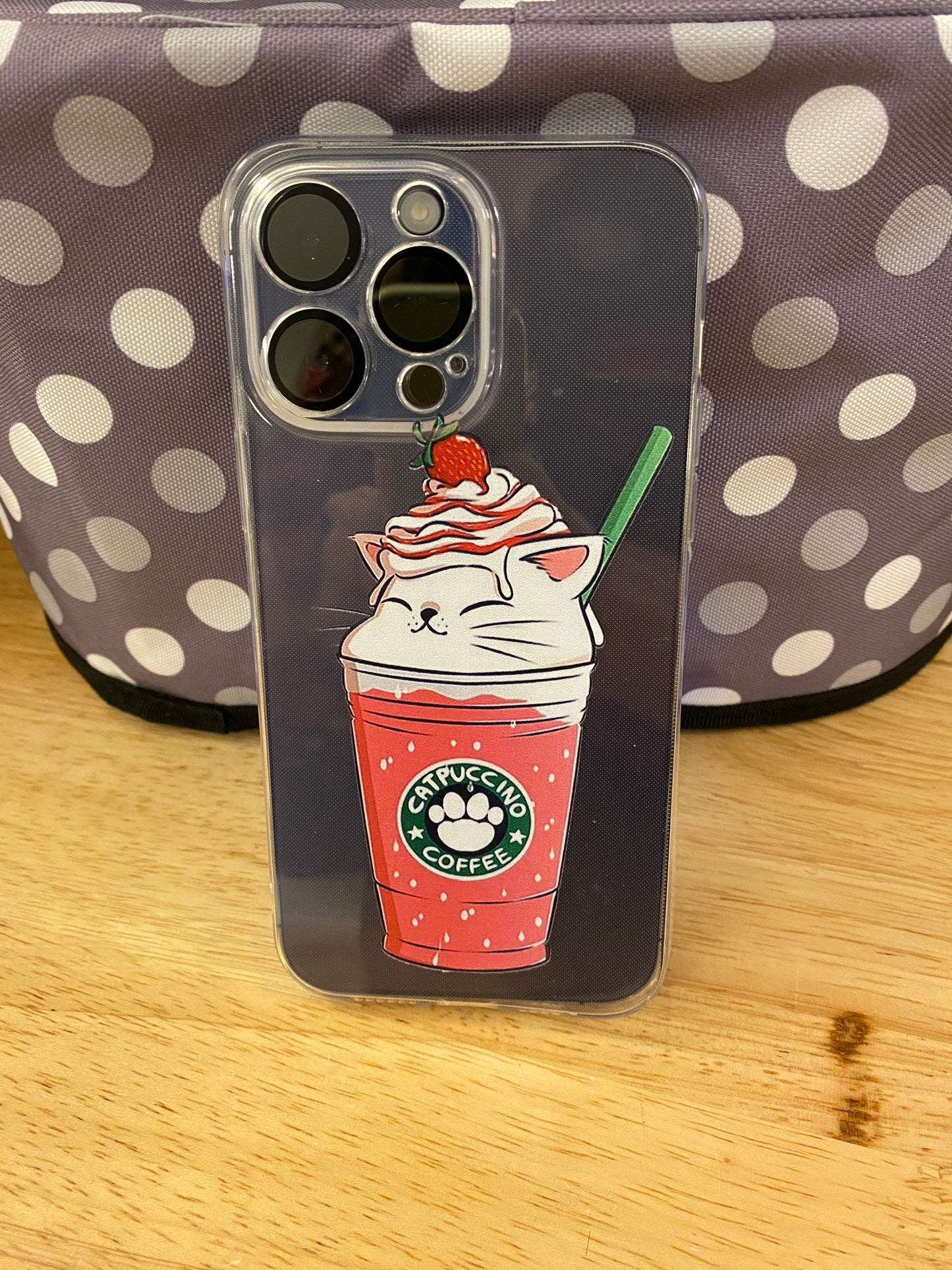 Strawberry Cat Catpuccino Coffee Starbucks IPhone case with matching sticker