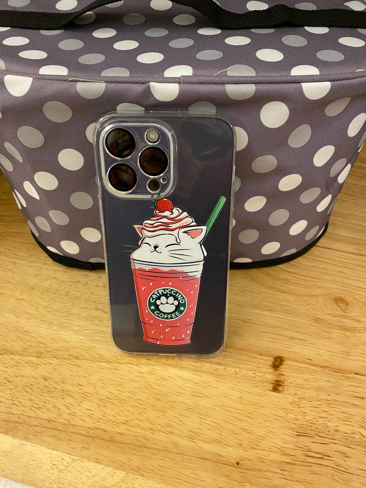 Strawberry Cat Catpuccino Coffee Starbucks IPhone case with matching sticker