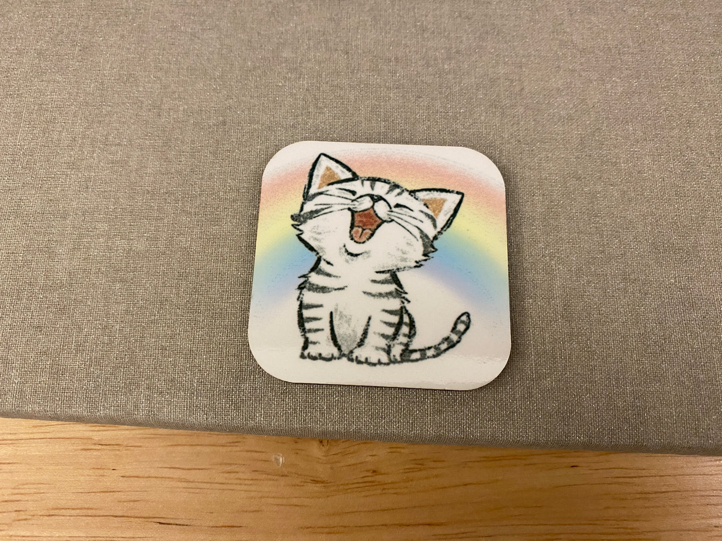 Rainbow Singing Cat mug Bundle set, Rainbow Tabby Cat Gift Set, Cat Mug with iPhone 14 case and fridge magnet with matching sticker set, Cat Bundle set