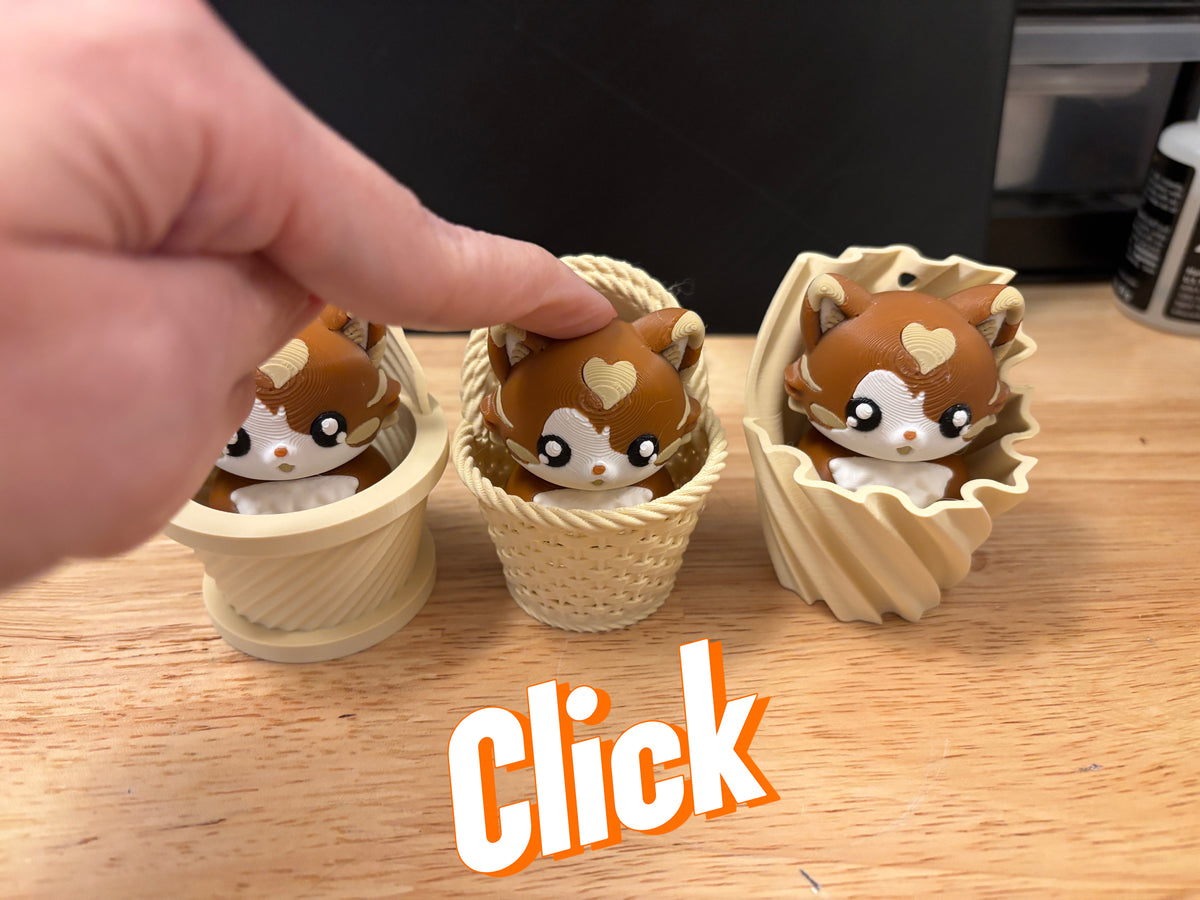 Fluffy Cat in Basket clicker key chain, Desktop Kitty clicker, Cat Key chain clicker