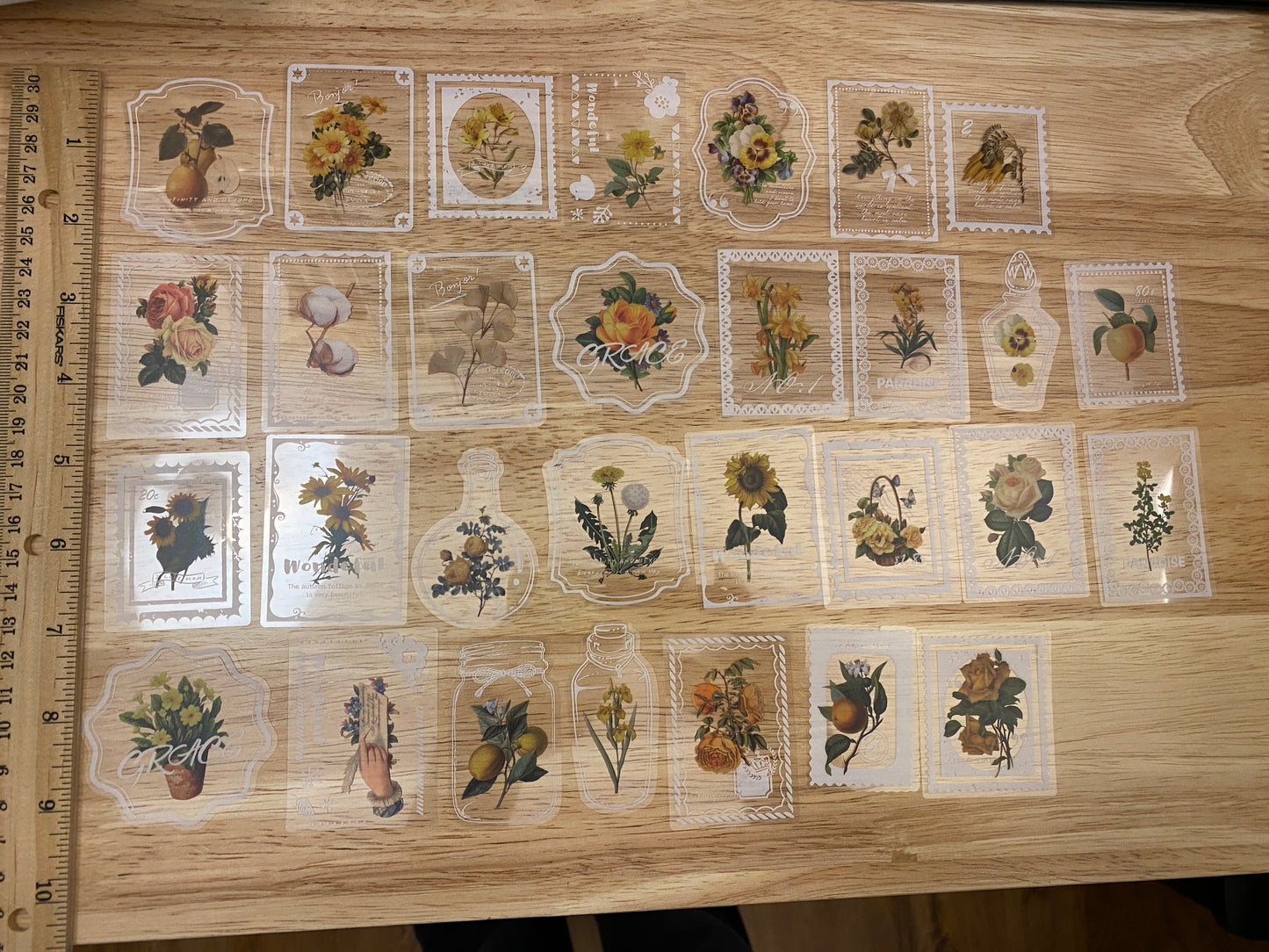 20 piece PET Clear Yellow Flowers Stamp Stickers