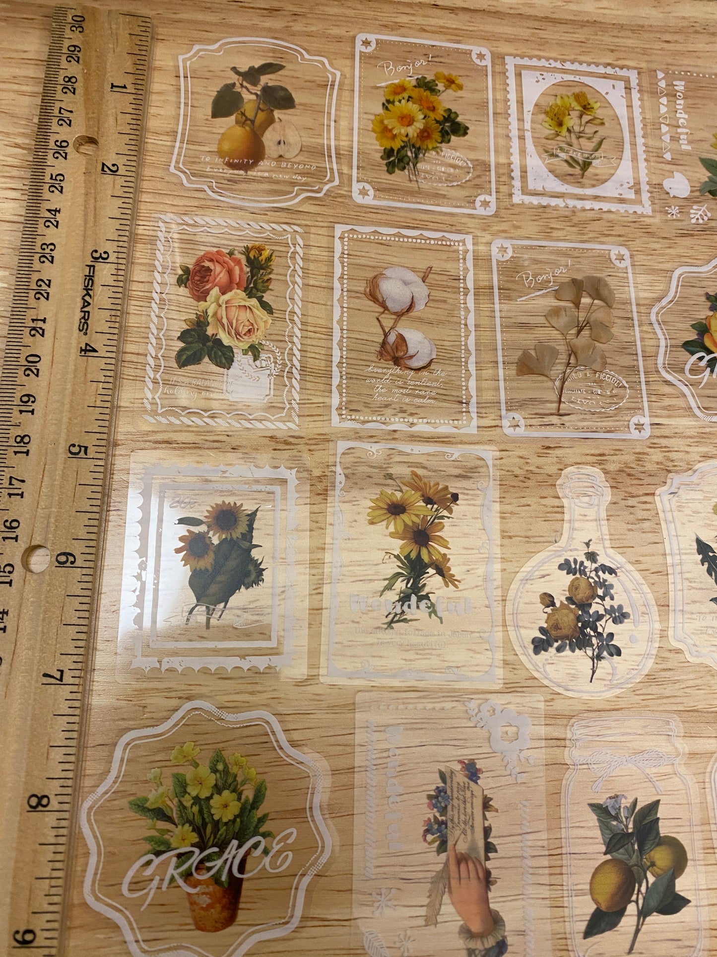 20 piece PET Clear Yellow Flowers Stamp Stickers