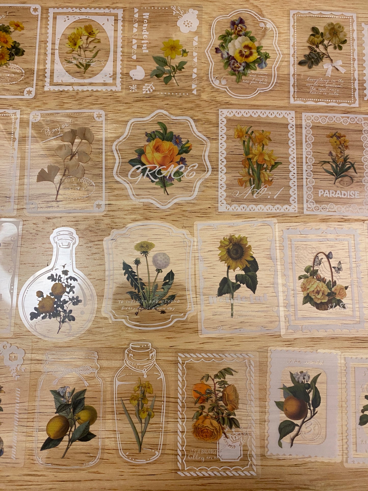 20 piece PET Clear Yellow Flowers Stamp Stickers