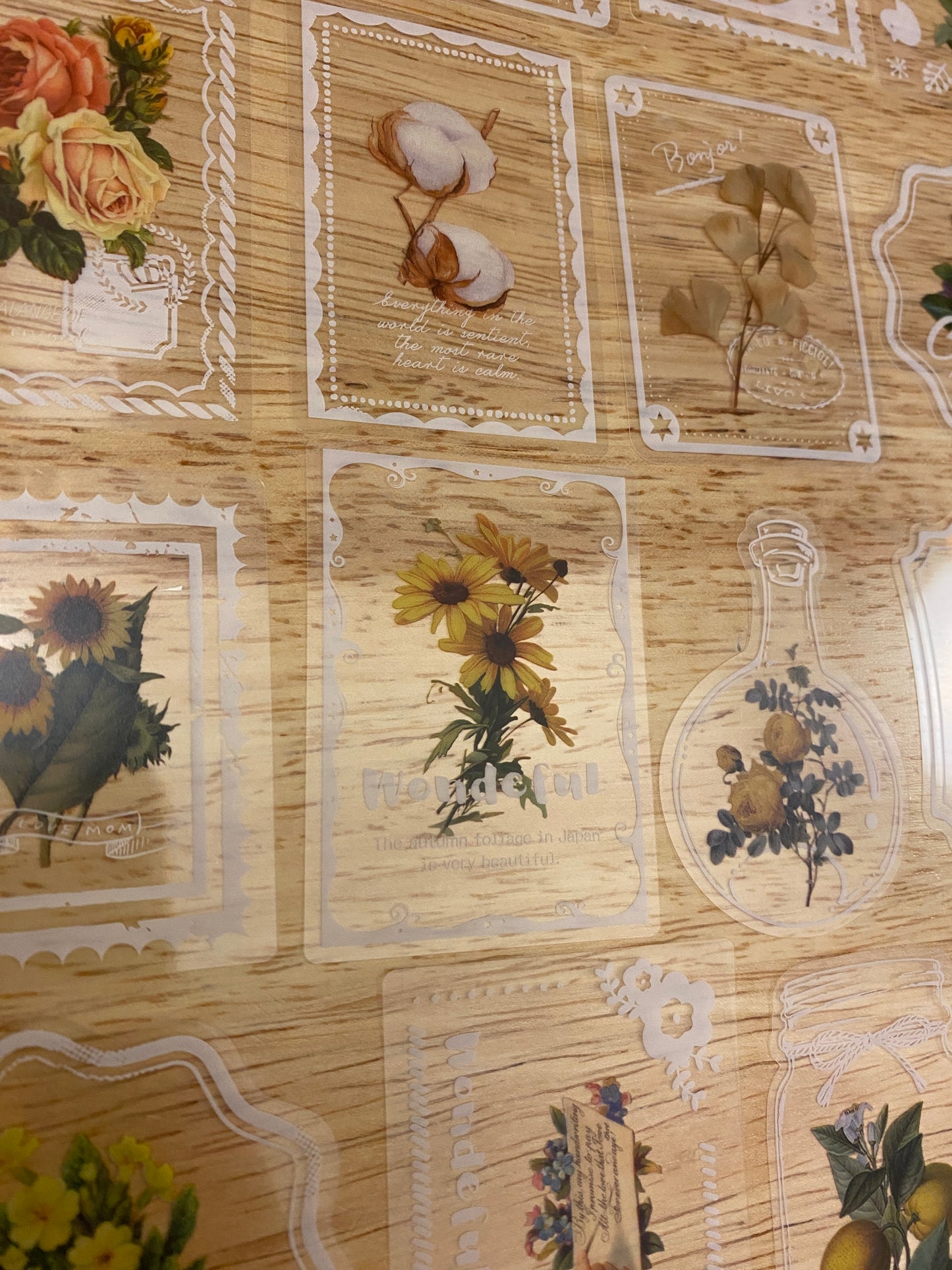 20 piece PET Clear Yellow Flowers Stamp Stickers