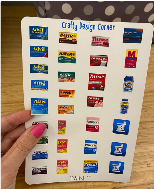 30 Pills Sticker Sheet, Pain Sticker Sheet, Made for the Pill Box, Medicine labels, combo sheets, Pill labels, Pill stickers