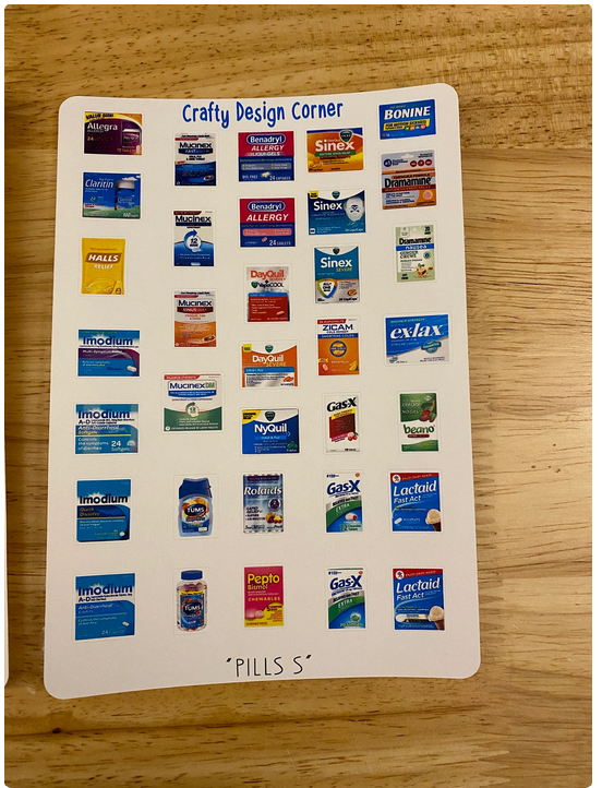 30 Pills Sticker Sheet, Pain Sticker Sheet, Made for the Pill Box, Medicine labels, combo sheets, Pill labels, Pill stickers
