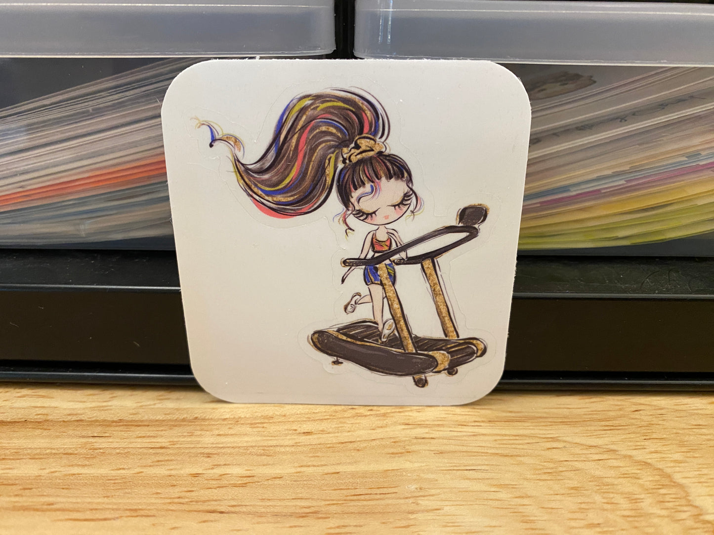 Treadmill girl Sticker, running gal sticker, working out sticker, girl jogger sticker