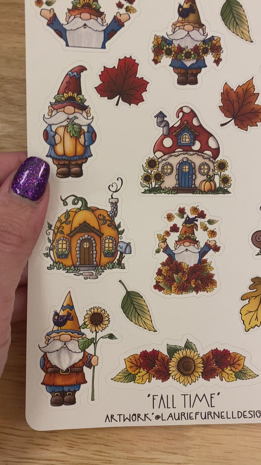 Fall Gnome Sticker Sheet, Fall Leaves Stickers, Sunflower sticker, Fall Sunflower with Gnome Stickers