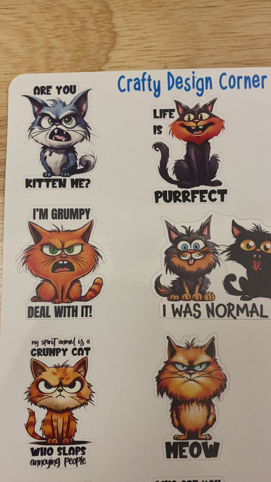 Funny Cat Sticker Sheet, Cat stickers, Sarcasm stickers, sarcastic cats
