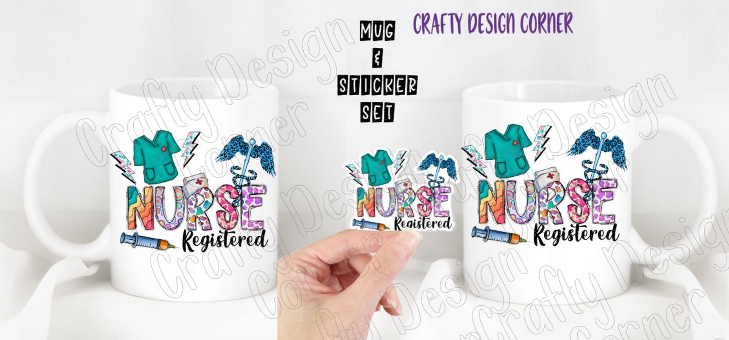 Registered Nurse Mug and Sticker Set, RN Mug and Matching Sticker Combo, Nurse Combo set, medical set