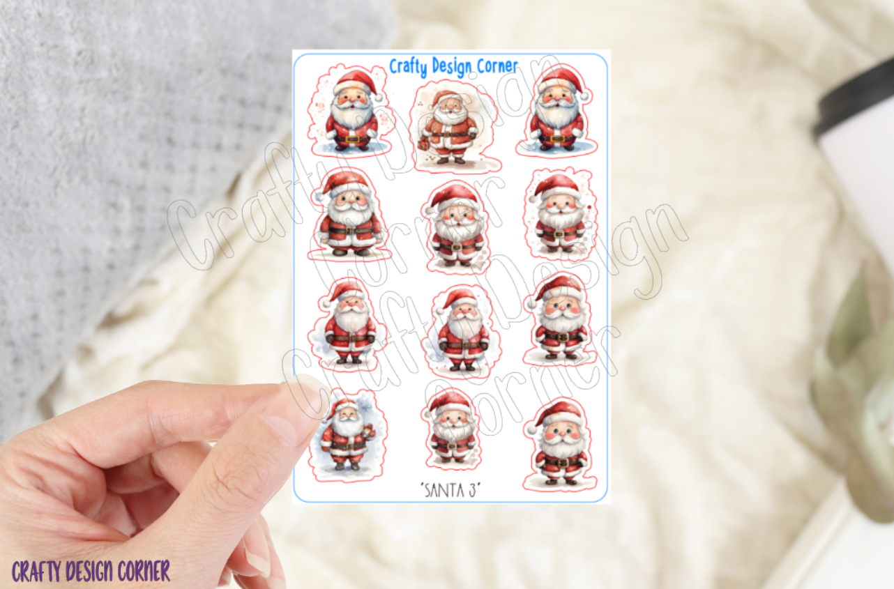 Cute Santa Stickers, Christmas Sticker Sheet, Christmas Stickers, Santa sheet