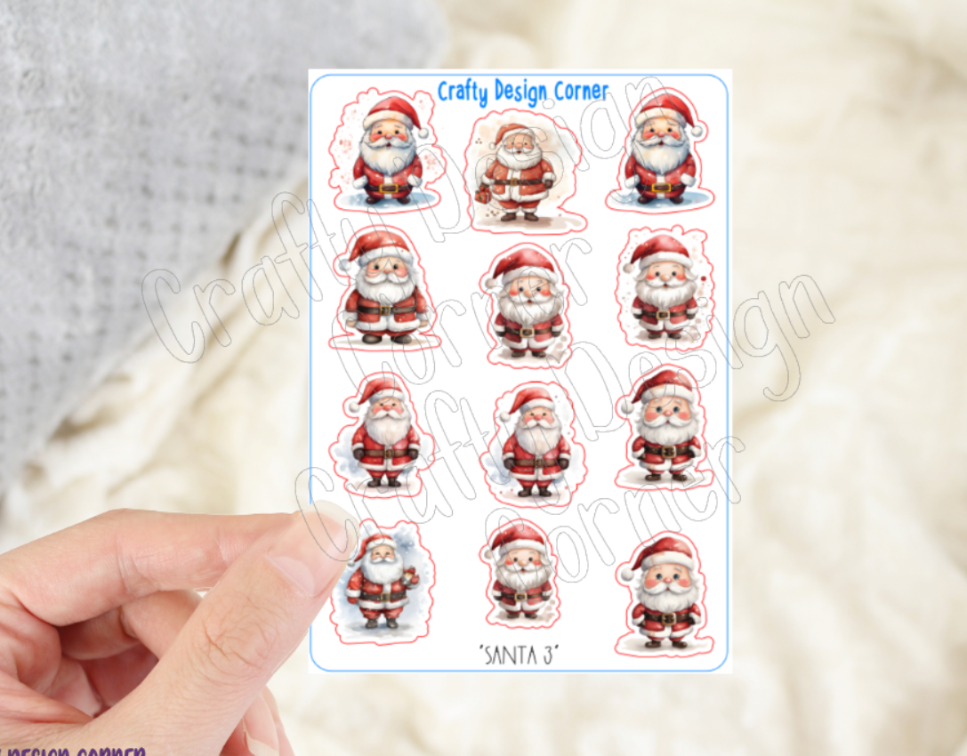 Cute Santa Stickers, Christmas Sticker Sheet, Christmas Stickers, Santa sheet