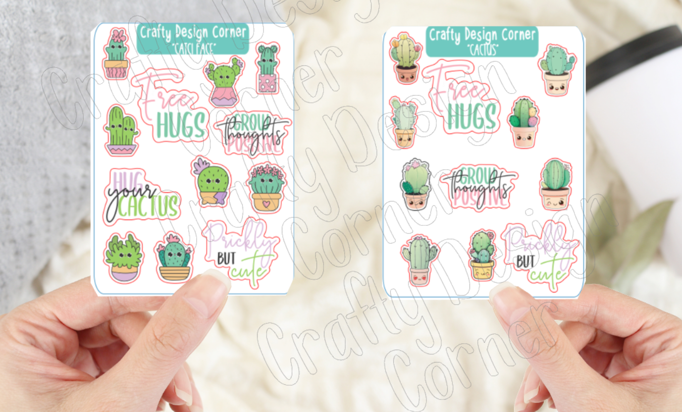 Two Sheets of Cute Cactus Face Stickers, Cactus with faces Sticker SHEET, Planner Sticker, Kawaii Cactus Sticker Sheet , Cactus Stickers, Kawaii Cactus Sticker Sheet