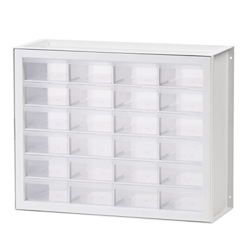 IRIS USA 24 Drawer Stackable Storage Cabinet for Hardware Crafts and Toys, 19.5-Inch W x 7-Inch D x 15.5-Inch H, White - Small Brick Organizer Utility Chest, Scrapbook Art Hobby Multiple Compartment