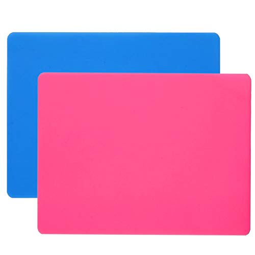 Leceha 2 Pack Silicone Sheet for Crafts, Resin Jewelry Casting Molds Mat, Silicone Mats for Epoxy 11.6" x 8.3", Silicone Placemat Blue and Rose Red