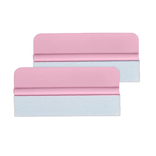 iVyne Colorful Plastic Squeegee for Vinyl/Scraper Tool with Soft Felt Cloth - for Cricut Crafting - Window Tint - Adhesive Vinyl Decal - Lettering - HTV (Pink, 2 Pack)
