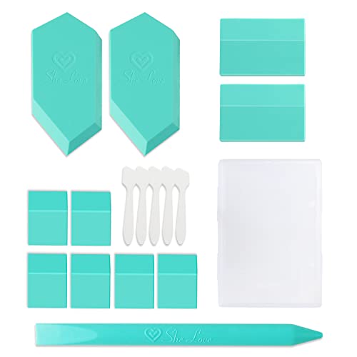 She Love Angled Chalk Paste Squeegee Set 17 Packs Screen Printing Squeegee, Rubber Mini Squeegee for Chalk Paint Ink Screen Printing Start Kit with 5 Stir Sticks Storage Box for Silk Screen Stencil